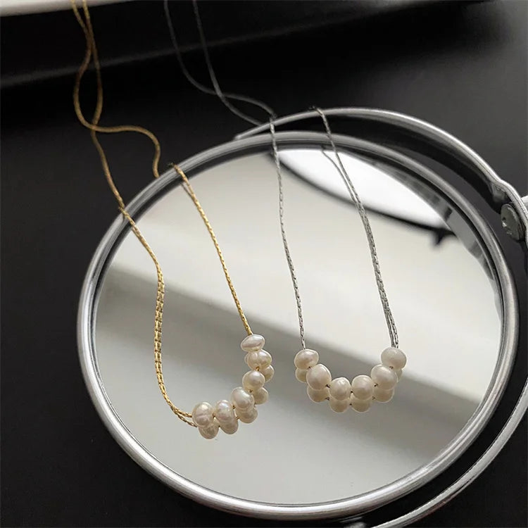 Wholesale Stainless Steel Fashion Jewelry Simple Baroque Statement Necklace Freshwater Pearl Girls Necklace