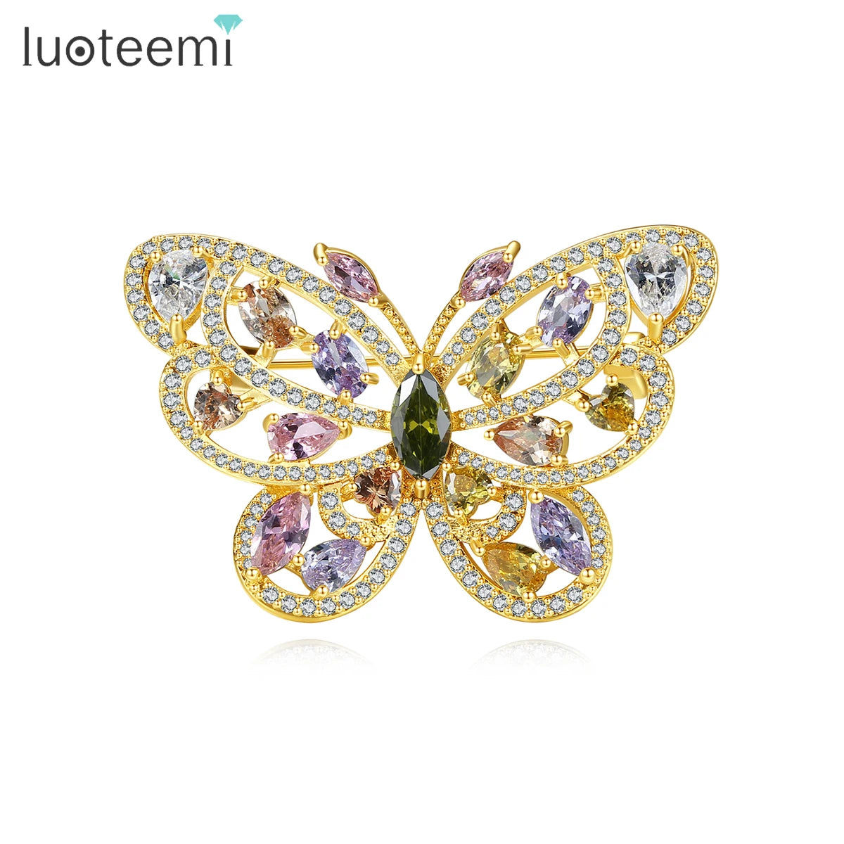 LUOTEEMI Rainbow Colorful CZ Stone  Zircon Butterfly Jewelry Fashion Brooch Women Brooches Pin
