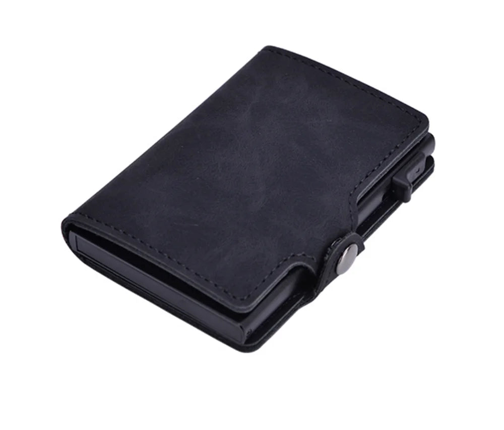 Custom Logo Minimalist PU Leather Wallet RFID Blocking Automatic Aluminium Credit Card Case for Business Cards for Business Use
