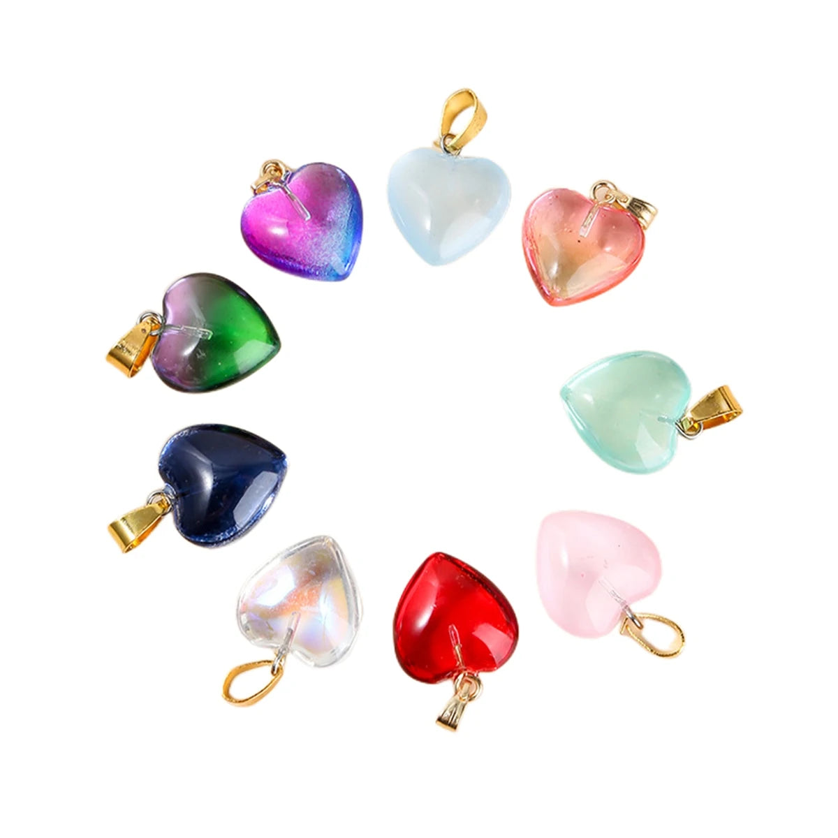 Wholesale Fashion Color Glass Pendant Love Heart Shaped Charm Pendant for DIY Necklace Earring Accessories