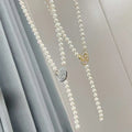 55cm Swan Button AAA Grade Platinum/18K Gold Plated Potato Shaped Freshwater Pearl Sweater Chain Necklace with Long Chain