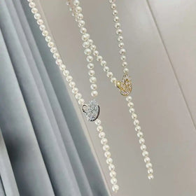 55cm Swan Button AAA Grade Platinum/18K Gold Plated Potato Shaped Freshwater Pearl Sweater Chain Necklace with Long Chain