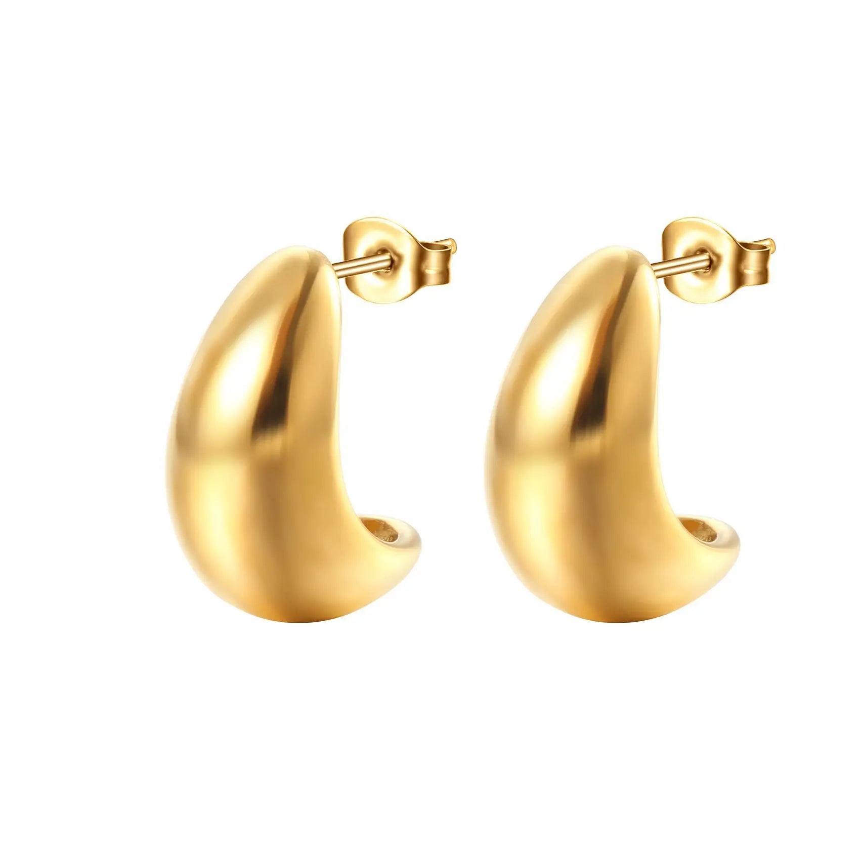 Hypoallergenic 18K Gold C Shape Stainless Steel Hoop Earrings for Women