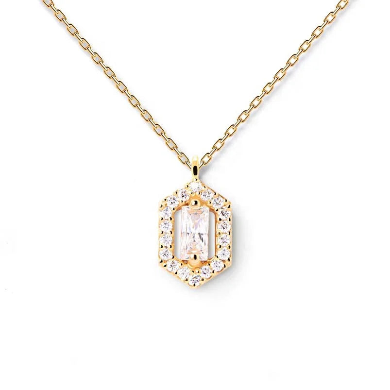 Gemnel Sublimation Popular Jewelry Advanced Design  Hexagon Shape Pendant baguette Synthetic Cz Stone Necklace