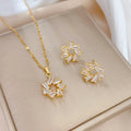 Luxury 18K Gold Plated Diamond Flower Butterfly Pendant Necklace Fashionable Chains Set for Women's Gift Jewelry