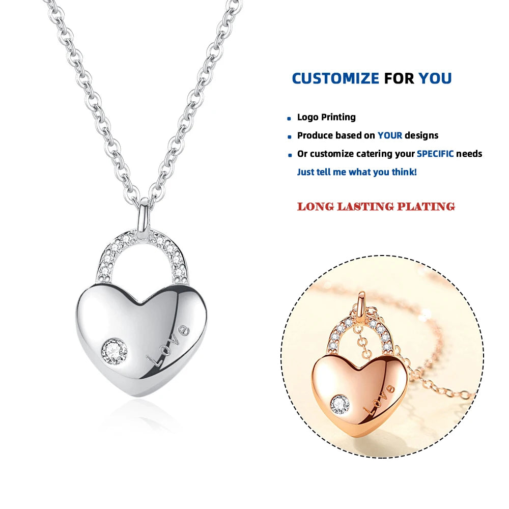 D514 925 Sterling Silver Designer Minimalist Necklace with Heart Pendant Women's Weddings Featuring Zircon Stone Charm Jewelry