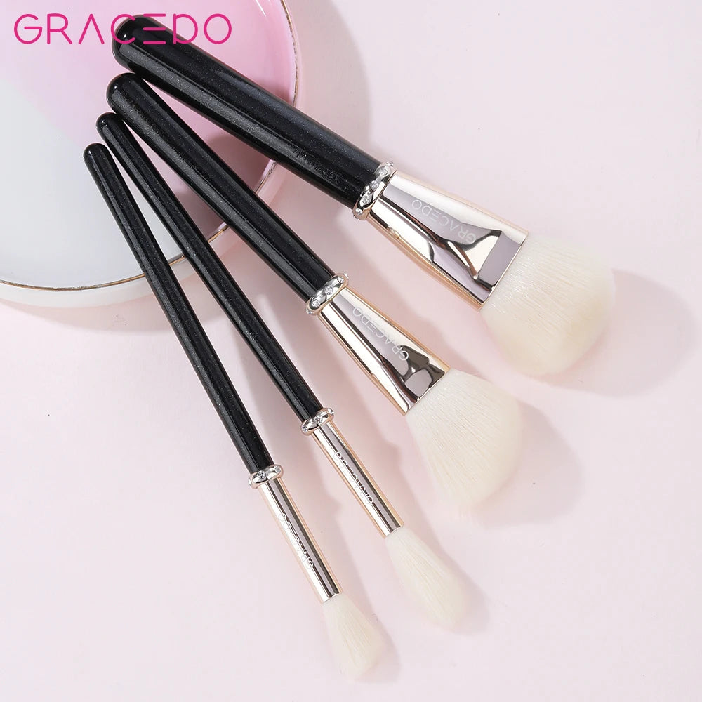 GRACEDO 4PCS Black Glitter Handle Synthetic Hair Custom Logo Private Label Professional Luxury Face & Concealer Makeup Brush Set