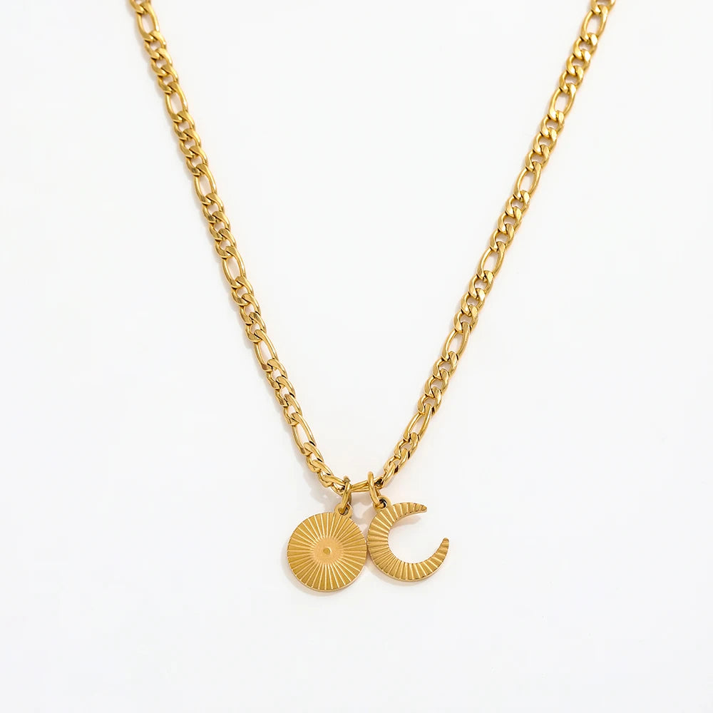 Fenny 18K PVD Plated Dainty Sun Crescent Burst Pendant Necklace Designer for Women Stainless Steel Jewelry Wholesale