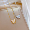 Chic White Shell Butterfly Link Chain Necklace Gold Plated Stainless Steel Choker for Women's Weddings or Gifts