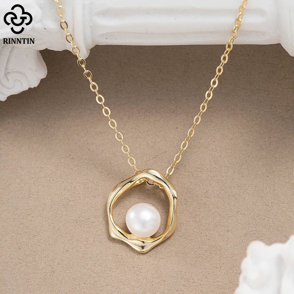 RINNTIN SGPN44 New Arrival Vintage Fashion 925 Sterling Silver Gold Plated Necklace With Freshwater Pearl Pendant Jewelry Chains