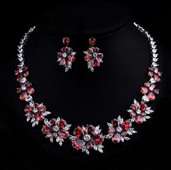 2022 New Arrival Wedding Bridal Bridesmaid Jewelry Zircon Necklace Earring Trendy Luxury Flower Jewelry Set for Women Girls