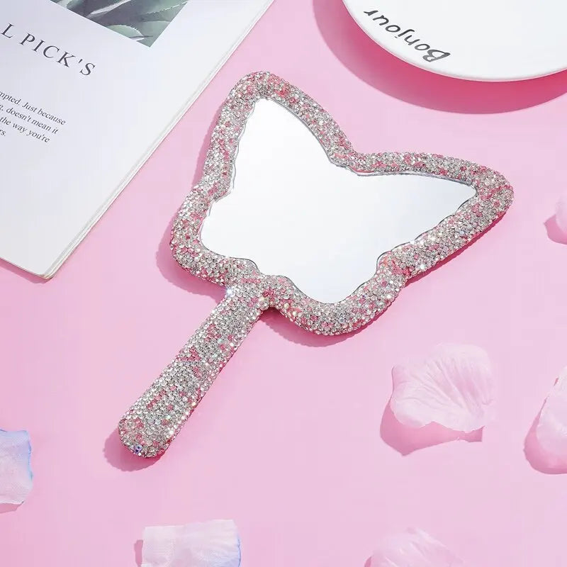 Zonyin Wholesale Diamond Portable Makeup Mirror Custom butterfly Small Handheld Mirror Silver Pocket Hand Held Mirror for Girls