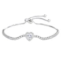 Fine Jewelry Cubic Zirconia Heart Love Charm Bracelet 925 Sterling Silver Adjustable Tennis Chain Bracelet for Women