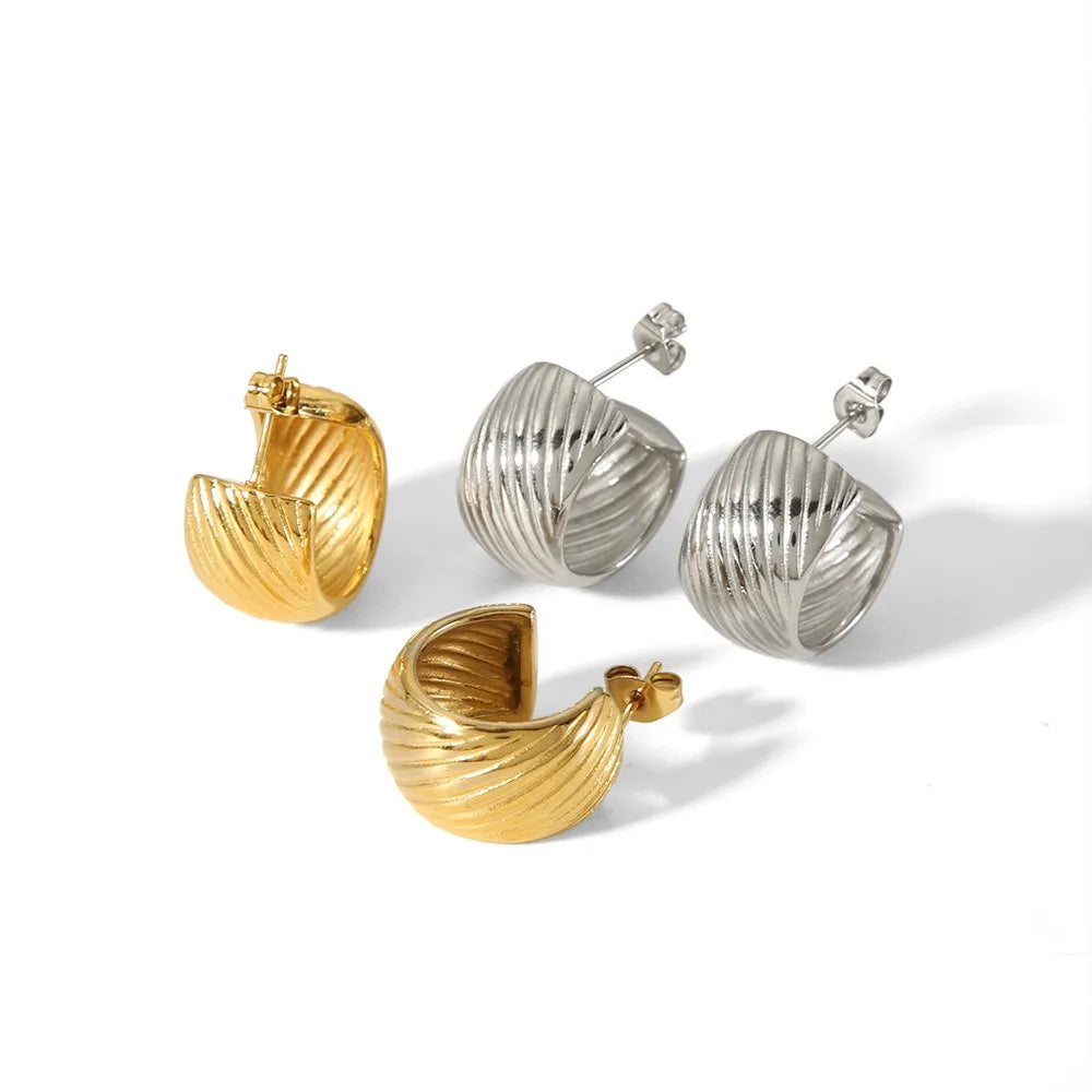 Nabest 18K Gold-Plated Stainless Steel Waterproof Earrings Women's Stripe Texture Chunky CC Stud Jewelry with Zircon for Parties