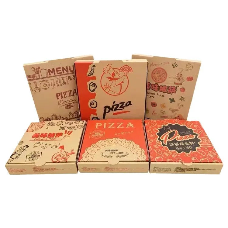 Custom Design Food Packaging Pizza Box Takeout Food Packing Folding Kraft Paper Boxes Disposable Takeaway Pizza Carton