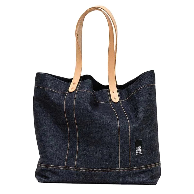 Reusable Wholesale Luxury Womens Custom logo Print Thick Denim Bag Tote Shoulder Bag for Travel with Leather Handle