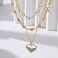 New Three Layer Romantic Heart Charm Necklace Women PVD Gold Customized Chains Crystal Inlaid Tarnish Free Pedant Lucky Necklace