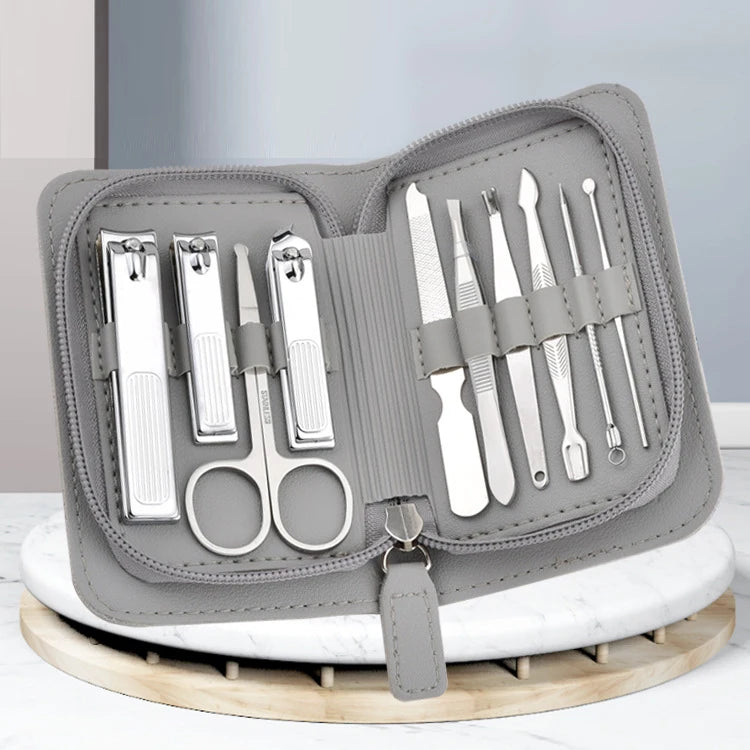 10 Pieces Manicure Set Stainless Steel Manicure Nail Clippers Pedicure Kit  Nail Care Tools With Luxurious Travel Case