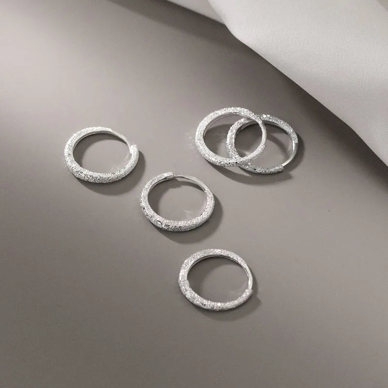 Fashion 925 Sterling Silver 15MM 20MM Frosted Circle Round Hoop Earrings for Girls' Friend Fine Jewelry Gifts