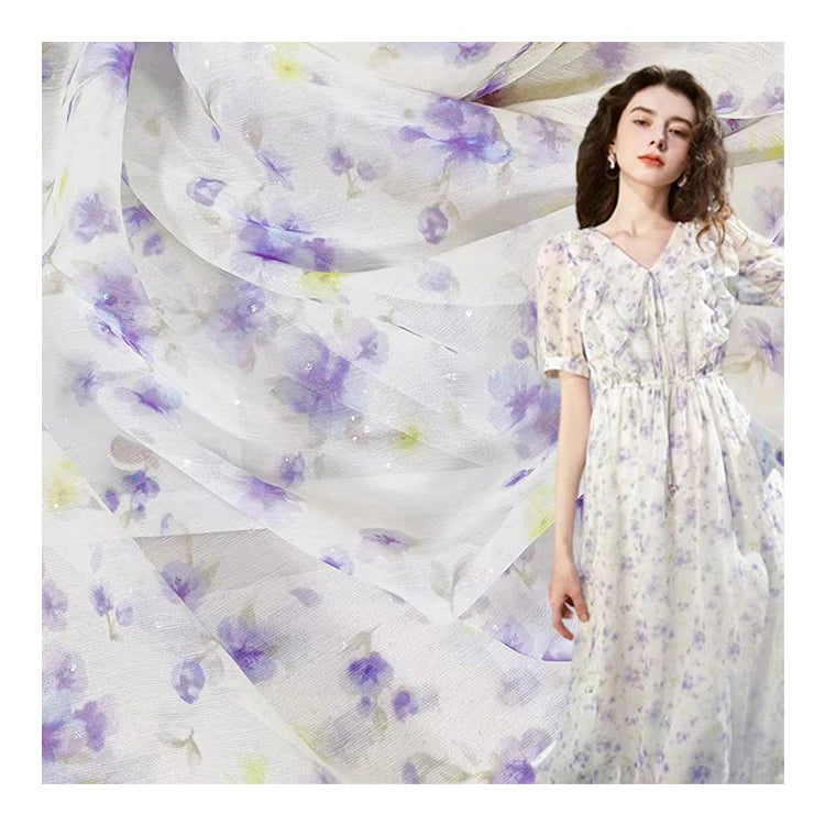 Wholesale Price Chiffon Printed Fabric Custom Pattern Fashion Woman Flowers Long Dress Fabric Printed Chiffon Fabric
