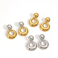 Fashion Stainless Steel Waterproof Women Jewelry 18k Gold Plated Double Ring Hollow Two Tone Earrings YF6304