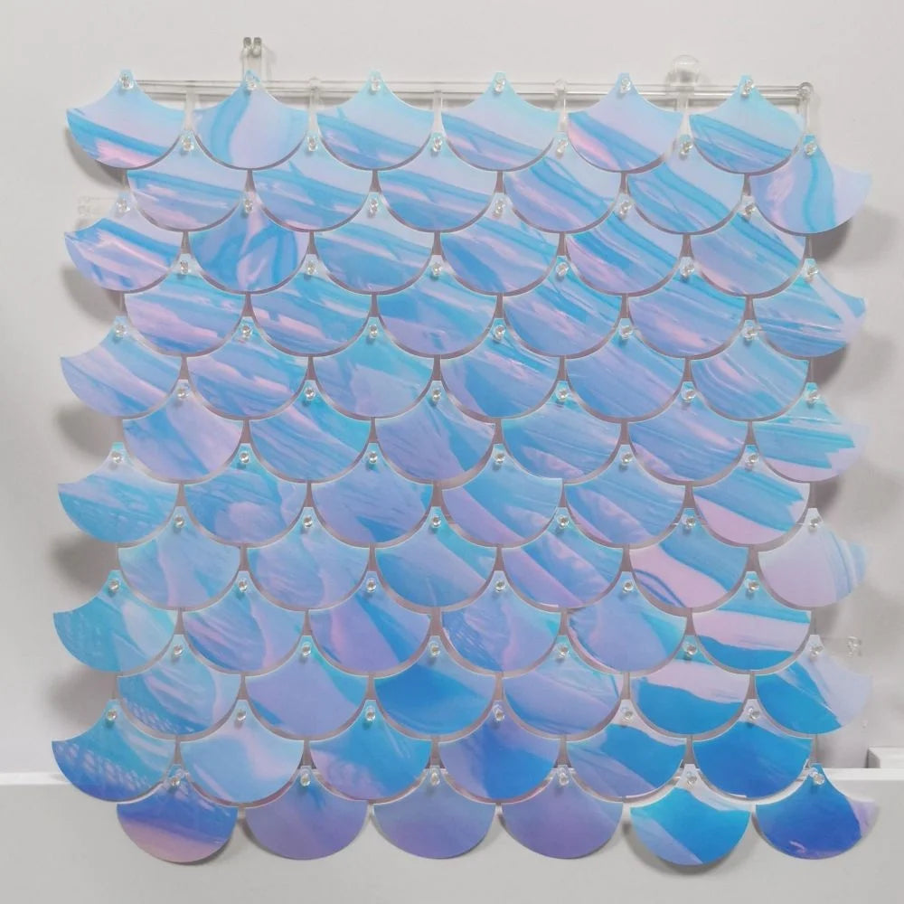 China Wholesale Wedding Decoration Shimmer Wall 30 Piezas Mermaid Shape Stunning Iridescent Shimmer Wall Sequin Panel Wall