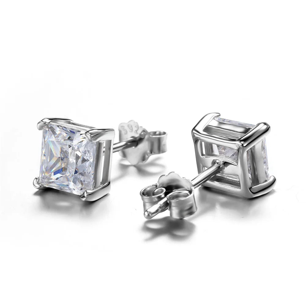 Wholesale Classical 4 Prongs Square Diamond CZ Stone Jewelry S925 Sterling Silver Jewelry Minimalist Non Allergic Stud Earrings