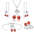 RINNTIN SN03 Cute Cherry Garnet Crystal CZ Stone 925 Sterling Silver Bracelet Rings Earrings Necklace Jewelry Sets Women Kids