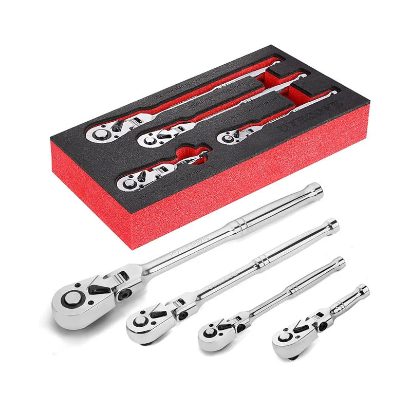 New Design 4pcs 72 Toothed Belt Quick Release Flexible Rotating Head Socket Ratchet Wrench Set Tools