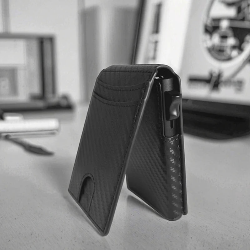 Minimalist Lines Metal Card Holder RFID Leather Wallet for Ideal Graduation Gift