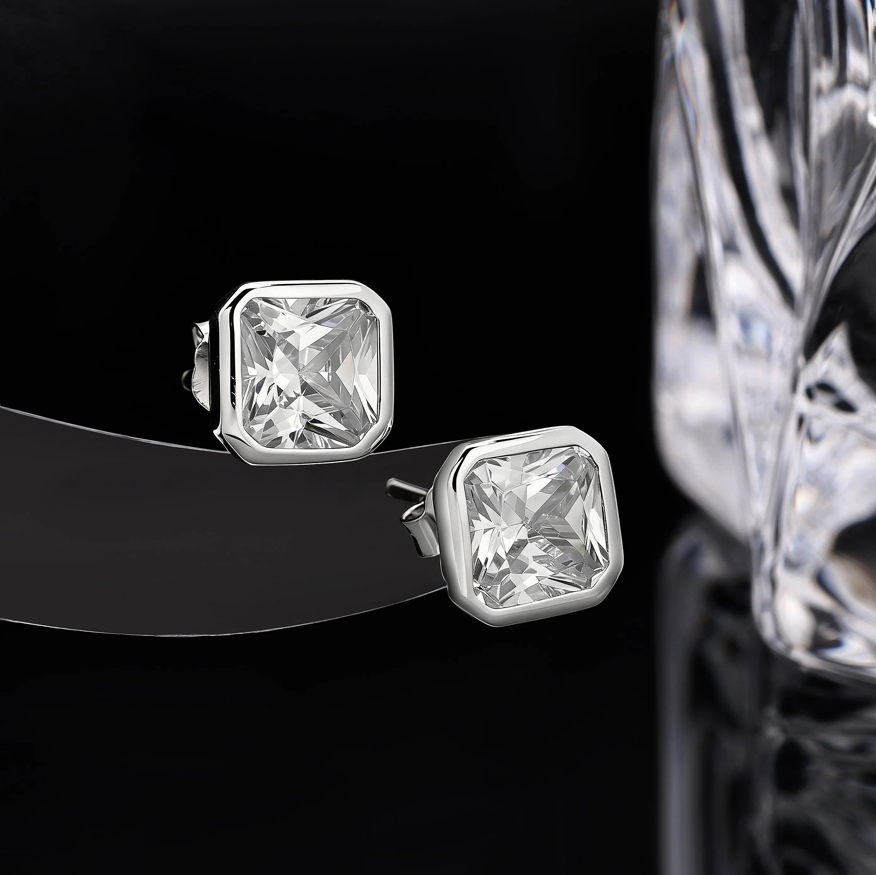 Hip Hop Classic 925 Sterling Silver 6mm Square Vvs Moissanite Rhodium Plated Unisex Earrings Jewelry