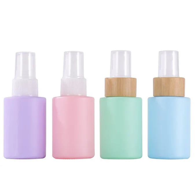 Factory Flat Shoulder Macaron pink Blue Green Purple Cosmetic Spray Bottle Glass 30ml Essential Oil Toner Perfume Spray Bottle