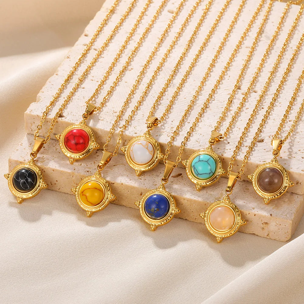 Dainty Natural Stone Necklace Women Natural Stone Pendant Necklace Gold Plated Stainless Steel Jewelry