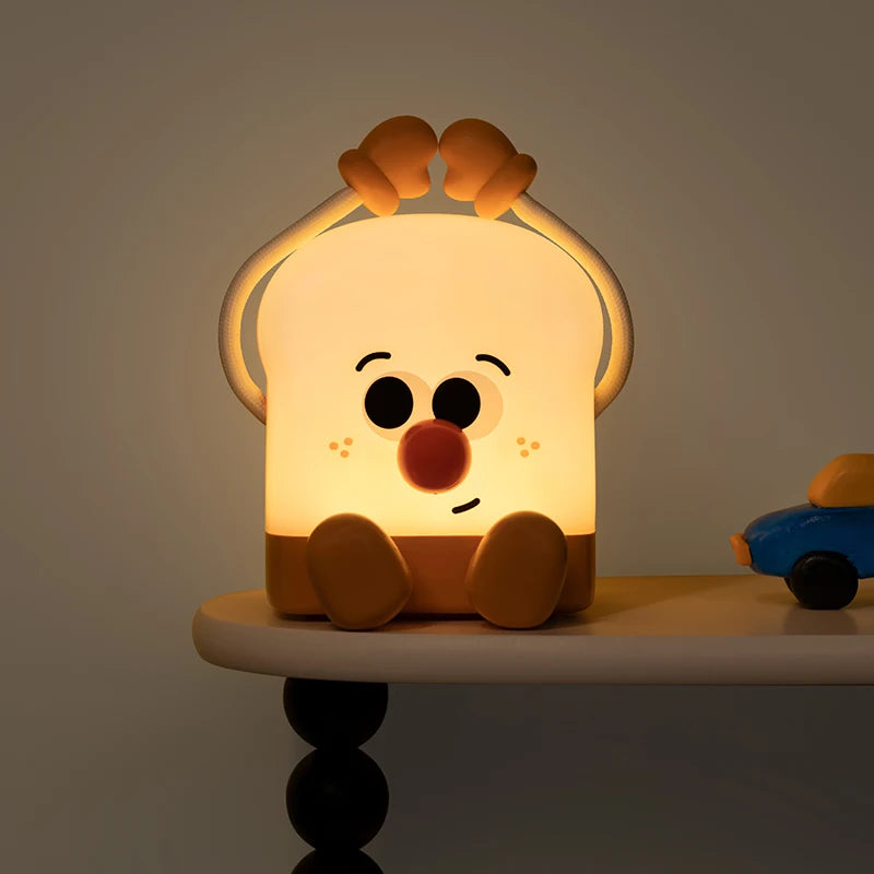 Cute Fun Toast Prince Night Lamp USB Rechargeable Timed Dimming LED Bedroom Bedside Atmosphere Tapping Night Lights