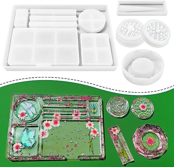 5 Pieces - Large Resin Moulds with Rolling Tray Moulds and Resin Grinder Moulds for Grinding and StorageDIY Resin Epoxy Kit