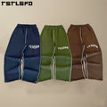Wholesale Custom Logo Streetwear Causal Cotton Oversize 450gsm Baggy Jogging Wide Leg Stacked Striped Piping Sweatpants Men