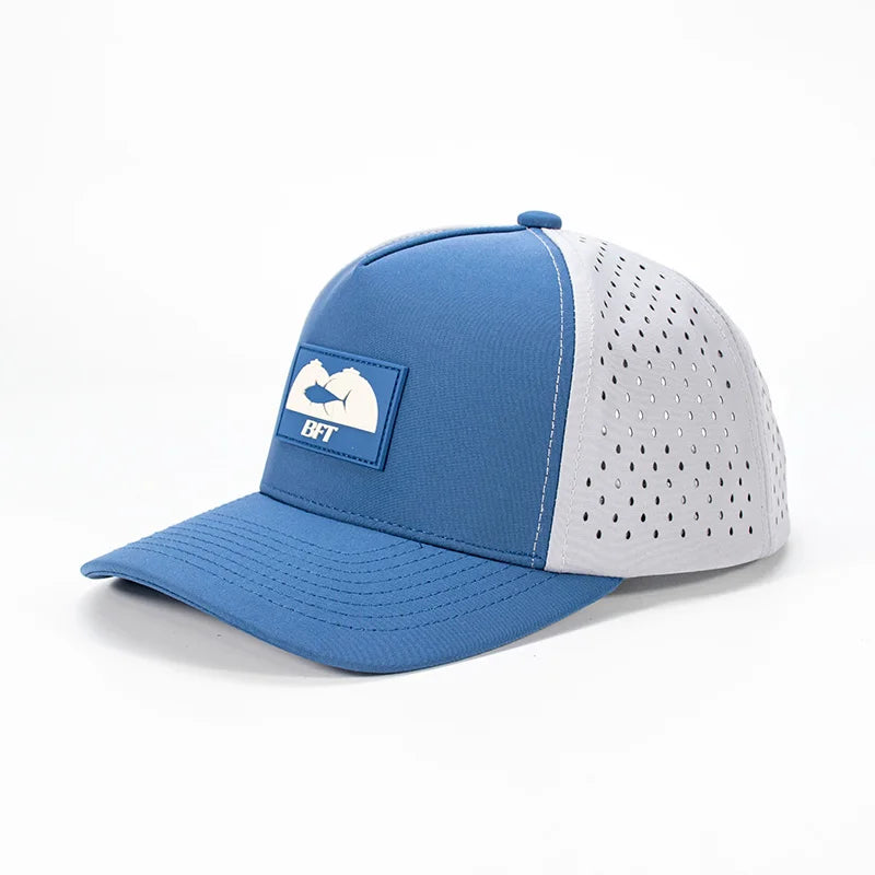 Customized Two Tone 5 Panel Golf Hats Laser Cut Baseball Caps with Waterproof Breathable Fabric for Outdoor Sports in Summer