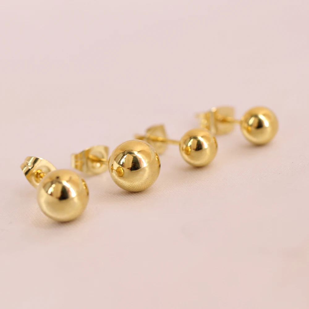 Bead Stud Earrings Gold Plated Fashion New Ball Bead Stud Earrings 2-10mm Personality Titanium Steel Earrings for Women Men