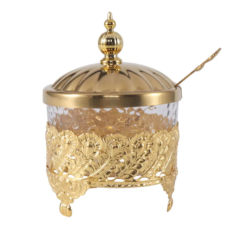 Luxury Sugar Container Salt Spice Glass Container with Stainless Steel Lid