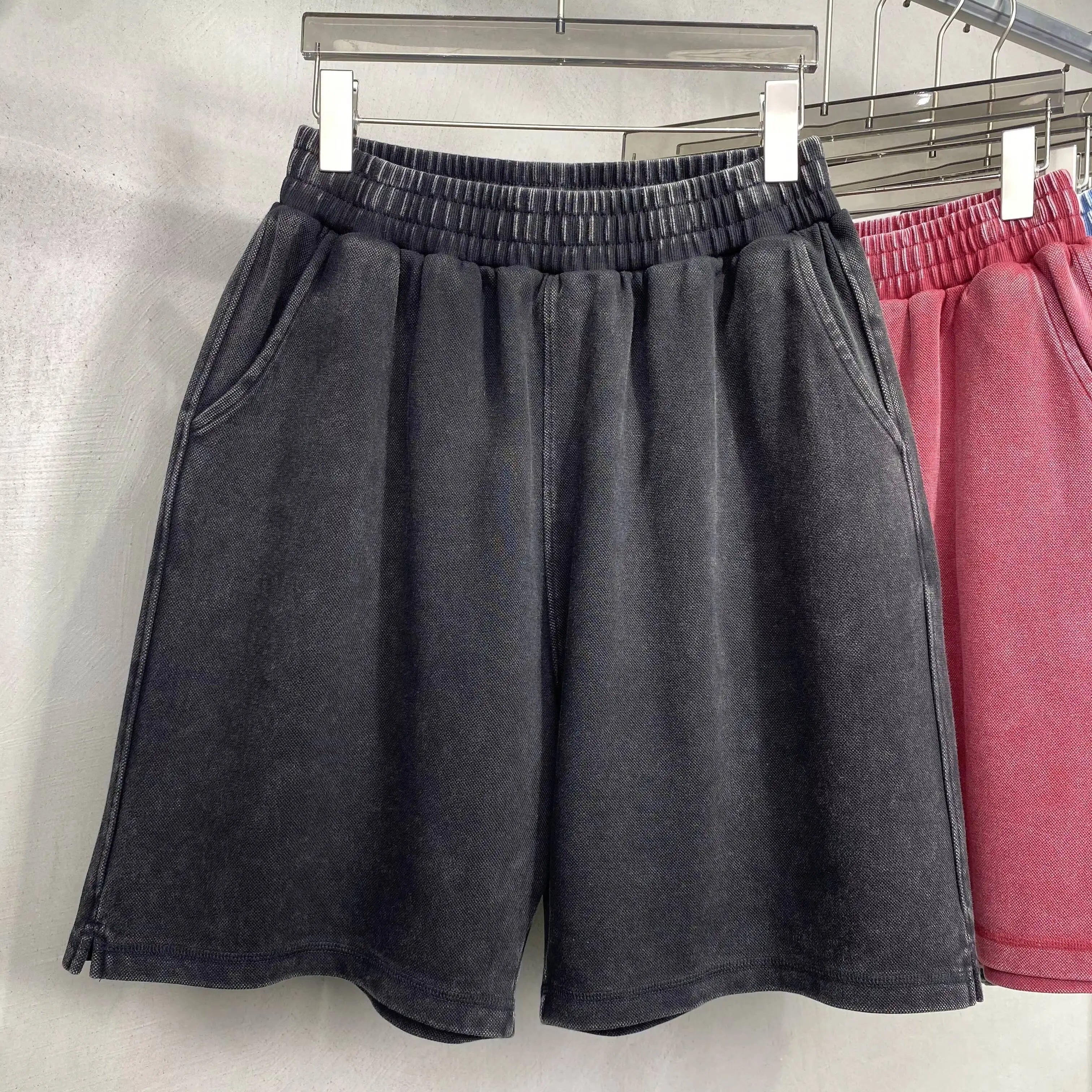 Custom Logo Sportswear Sweat Shorts New Summer 100% Cotton Fleece Vintage Print Embroidered Acid Wash Casual Style
