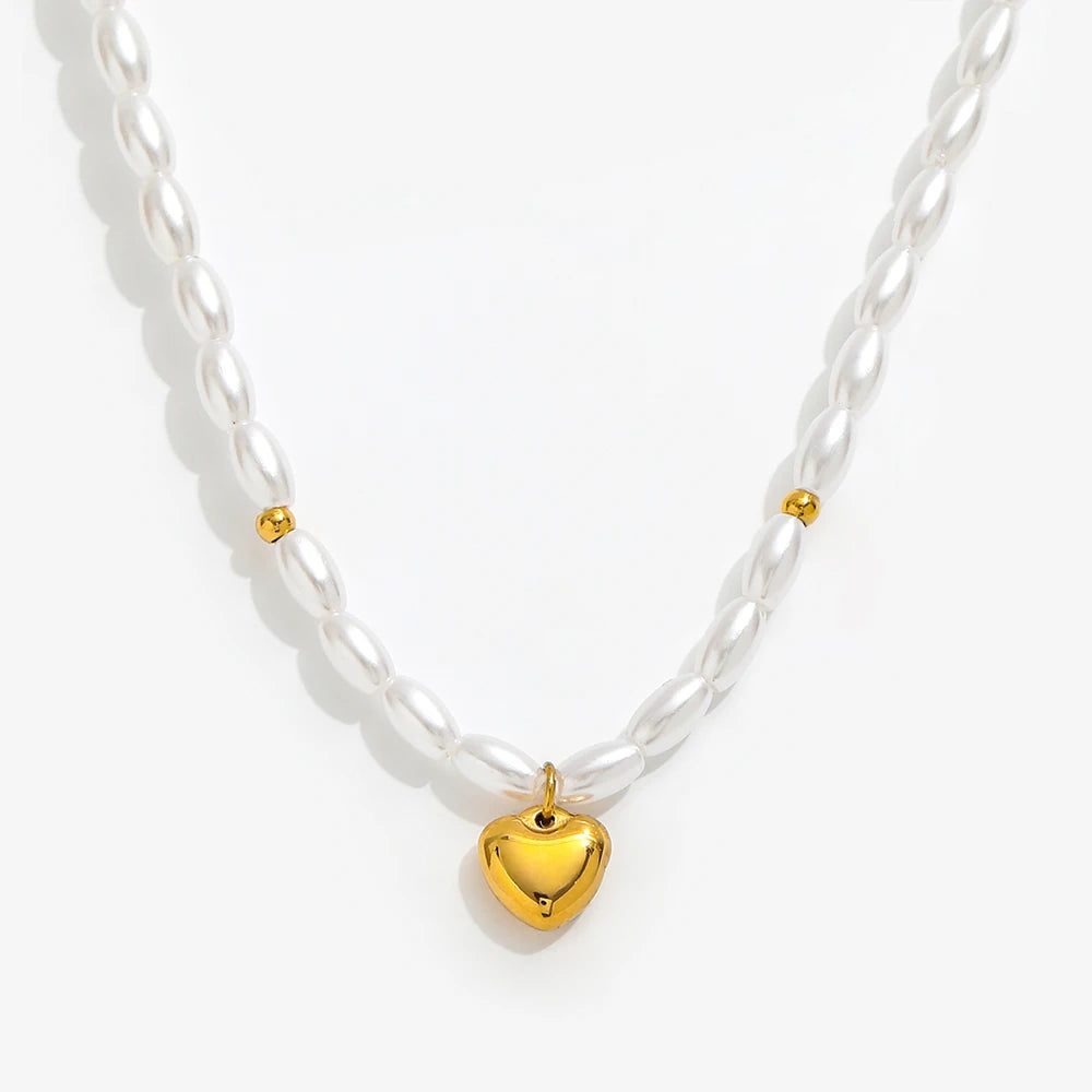 Joolim 18k Gold Plated Dainty Heart Pendant Pearl Chain Stainless Steel Necklace  Jewelry Wholesale