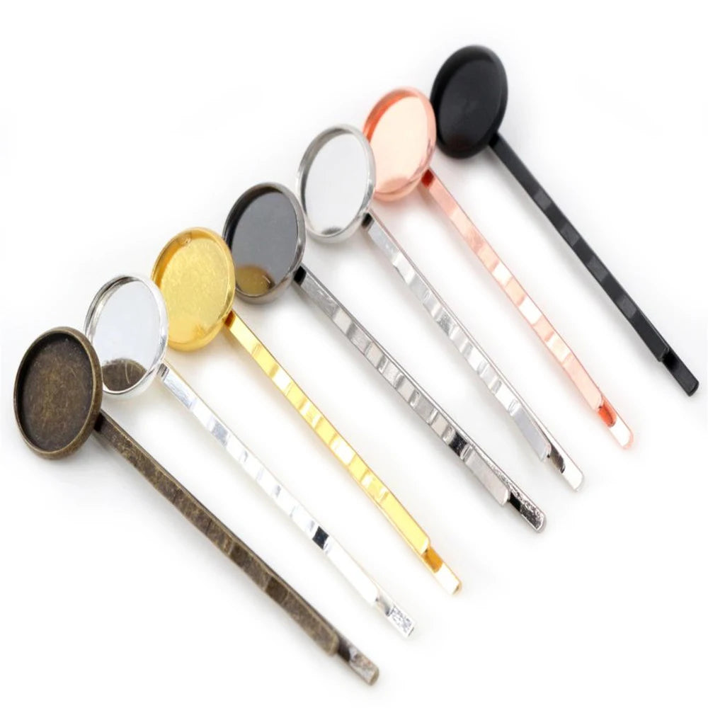 12mm 10pcs/lot High Quality Classic 8 Colors Plated Copper Material Hairpin Hair Clips Hairpin Base Setting Cabochon Cameo MegaBDM
