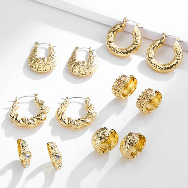 Factory Custom Hoop Earrings Women Alloy Zircon Gold Hoops Earrings 18k Chunky Hoop Earrings