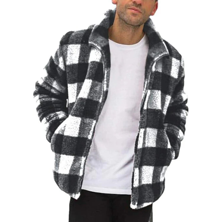 New Style Mens Fuzzy Sherpa Jacket Long Sleeve Zipper Cool Soft Streetwear Casual Winter Fleece Stand Collar Outwear Coat