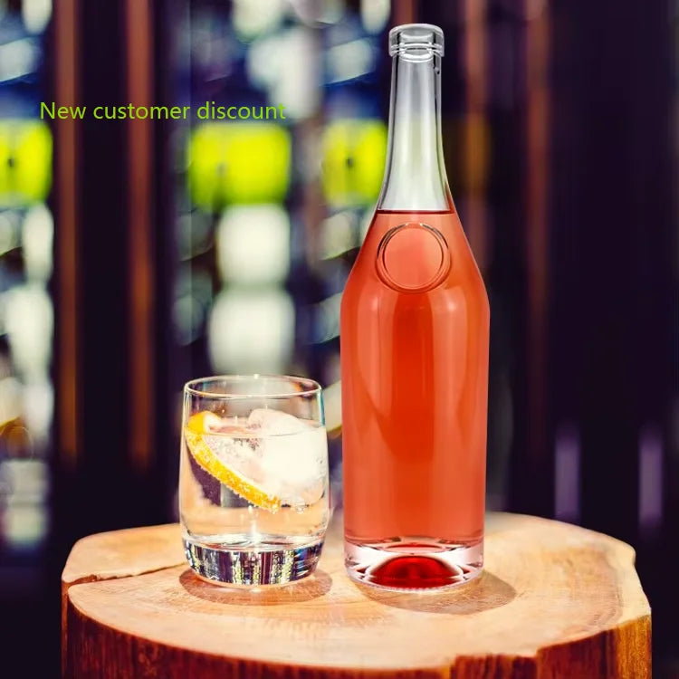 750ml Round Clear Brandy Glass Bottle with Cork Screw Cap for Liquor Beverage