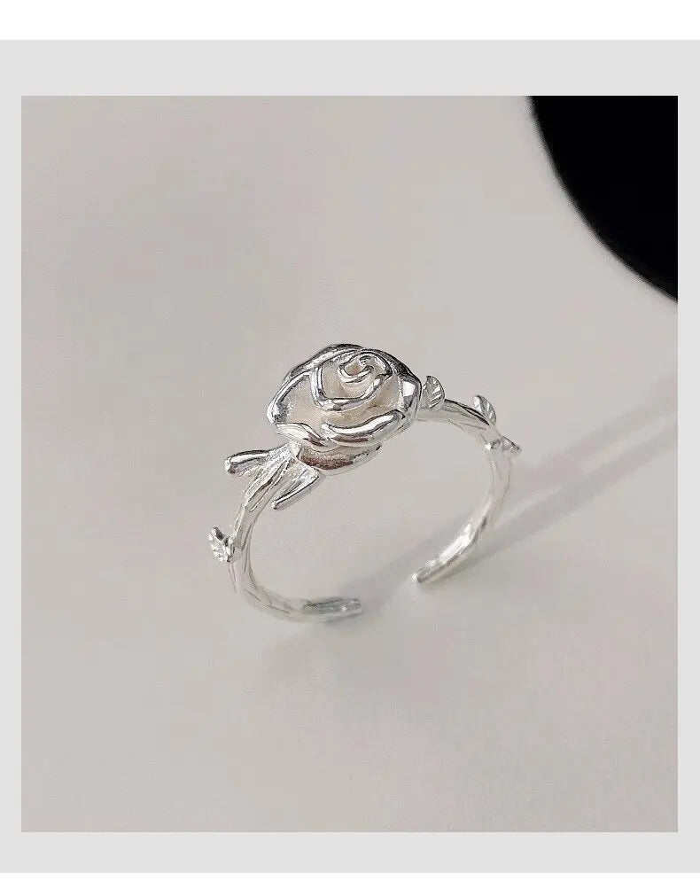 BASQUESUN Factory Wholesale Three Dimensional Rose Fashionable and Niche Design Exquisite and High-end Open Index Finger Ring