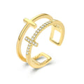 Fine Jewelry Double-layer Cross Design Wedding Bands Resizable Cubic Zirconia 925 Sterling Silver Rings for Women's Anniversary