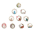 Enamel Pendants Round Ring Alloy Cat Moon Flower Charms Metal DIY Accessory Factory Suppliers Jewelry Findings