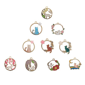 Enamel Pendants Round Ring Alloy Cat Moon Flower Charms Metal DIY Accessory Factory Suppliers Jewelry Findings