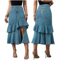 Y218634 Latest Design Plus Size Women Jeans Skirt Silm Fit Mid Length Ruffle Denim Skirt for Women